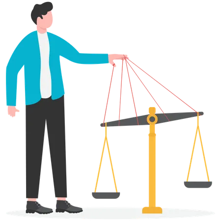 Scale with its shadow controlled by hand  Illustration