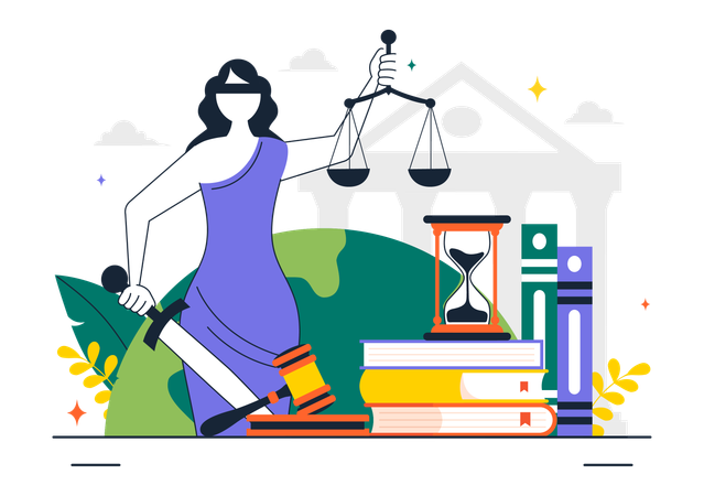 Scales of Justice and Law books  Illustration