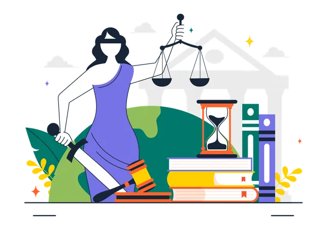 Scales of Justice and Law books  Illustration