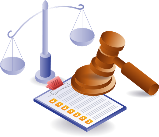 Scales of legal justice with check marks on a clipboard  Illustration