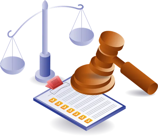 Scales of legal justice with check marks on a clipboard  Illustration