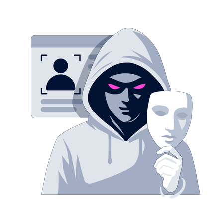 Scammer holding a mask  Illustration
