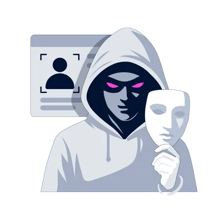 Scammer holding a mask  Illustration