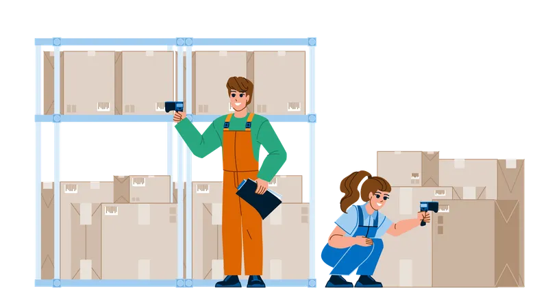 Inventory Control Vector Warehouse Industry Business Storage Factory Stock Delivery Box Logistics Distribution Inventory Control Character People Flat Cartoon Illustration Illustration