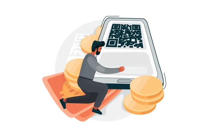 Scan QR code and send money Illustration