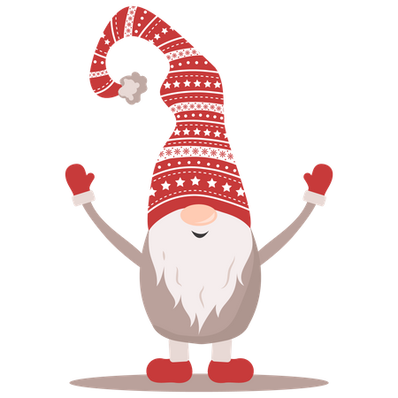 Scandinavian Christmas elves raising both hands Illustration