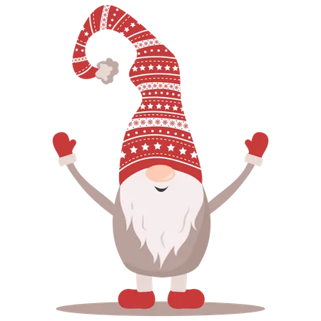 Scandinavian Christmas elves raising both hands Illustration