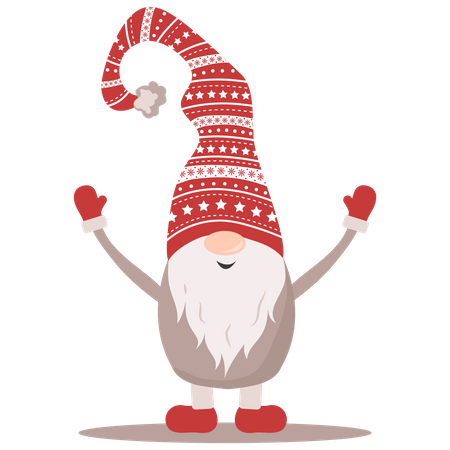 Scandinavian Christmas elves raising both hands  Illustration