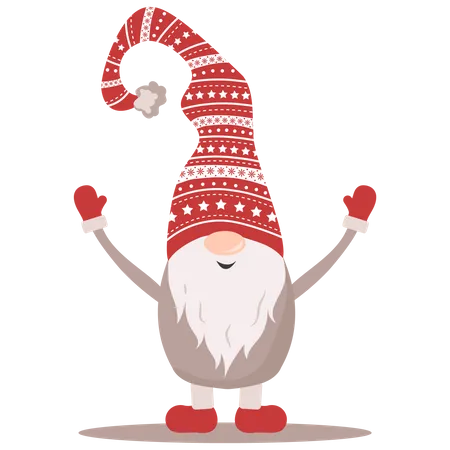 Scandinavian Christmas elves raising both hands  Illustration