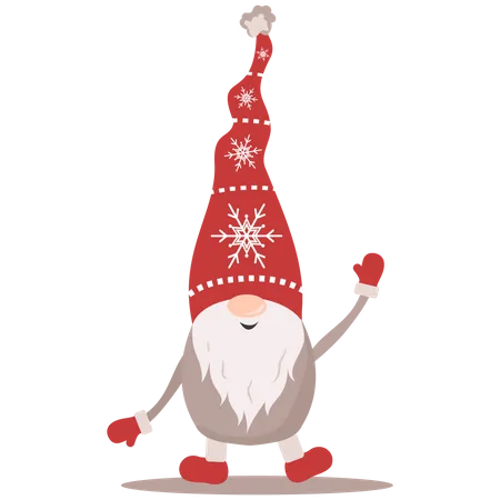 Cute Gnome In Red Santa Hats On White Background Scandinavian Christmas Elves Vector Illustration In Flat Cartoon Style Nordic Element Design For Greeting Cards Season Greetings Web Wrapper Illustration