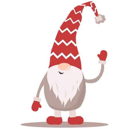 Cute Gnome In Red Santa Hats On White Background Scandinavian Christmas Elves Vector Illustration In Flat Cartoon Style Nordic Element Design For Greeting Cards Season Greetings Web Wrapper Illustration