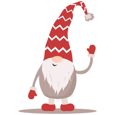 Scandinavian Christmas elves waving hand  Illustration