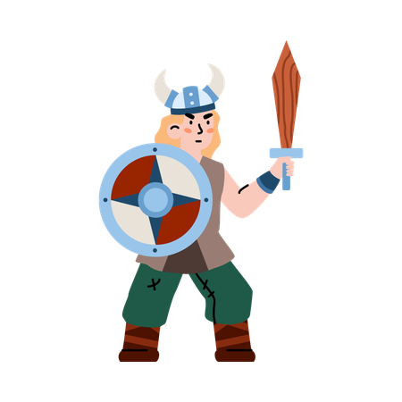 Scandinavian viking warrior in horned helmet  Illustration