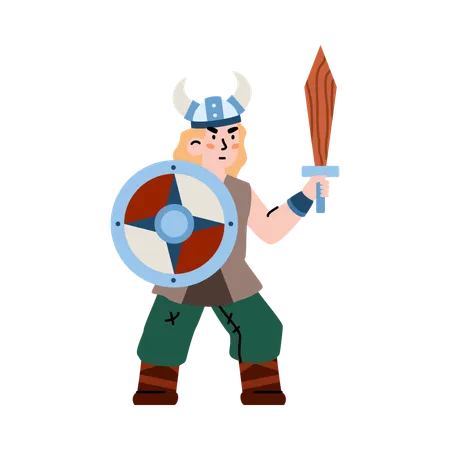 Scandinavian viking warrior in horned helmet  Illustration