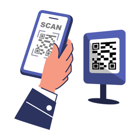 Scanning a QR code with a smartphone and a display  Illustration