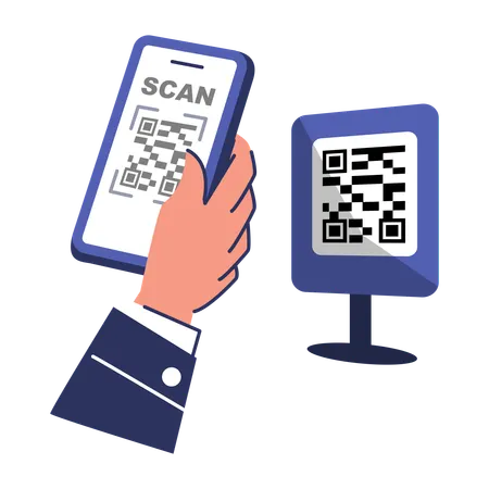 Scanning a QR code with a smartphone and a display  Illustration