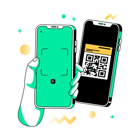 스마트폰 간 QR 코드 스캔  일러스트레이션