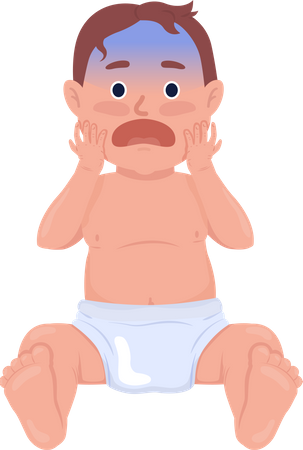 Scared baby boy grimacing  Illustration