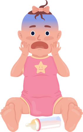 Scared baby girl with bottle  Illustration