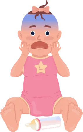 Scared baby girl with bottle  Illustration