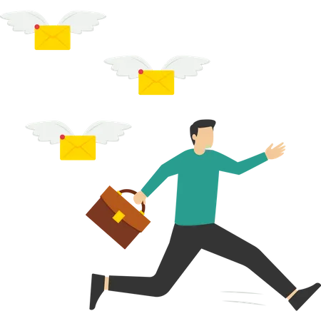 Vector Illustration Of A Scared Businessman Running Away From A Multitude Of Emails Chasing Him Modern Character Design Entrepreneurs Run Away From A Lot Of Emails Illustration