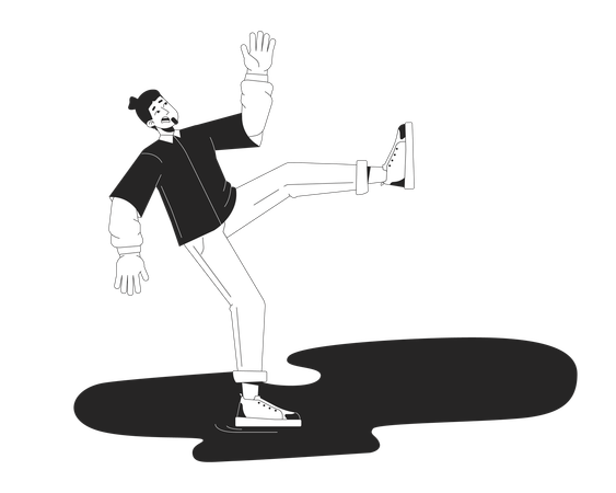 Scared caucasian man falling on wet floor  Illustration