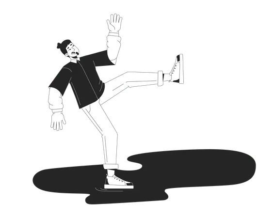 Scared caucasian man falling on wet floor  Illustration