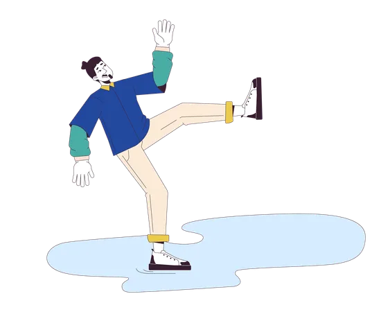 Scared caucasian man falling on wet floor  Illustration