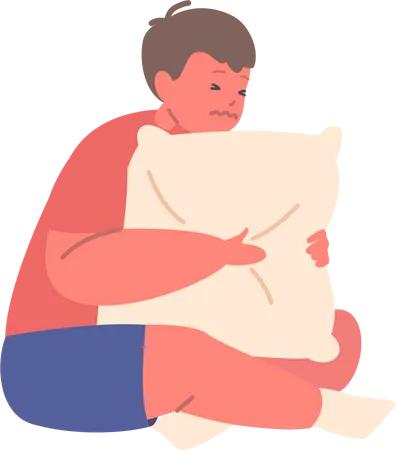 Scared Child Boy Character Hug Pillow  Illustration