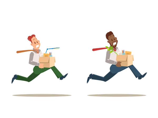 Scared Dismissed Worker employees Run from Office Illustration
