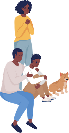 Scared family members sharing warmth  イラスト