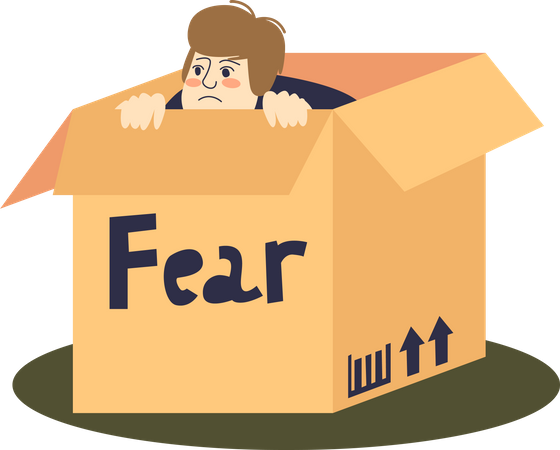 Scared man hiding in cardboard box Illustration