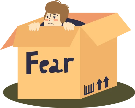 Scared man hiding in cardboard box Illustration