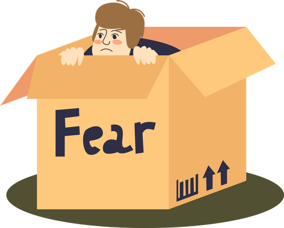 Scared man hiding in cardboard box  Illustration