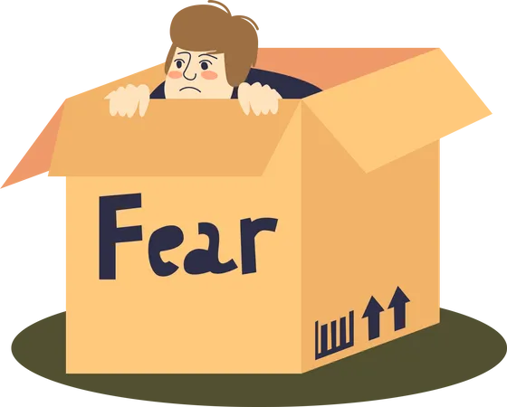 Scared man hiding in cardboard box  Illustration