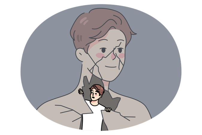 Scared man stressed showing himself to world  Illustration