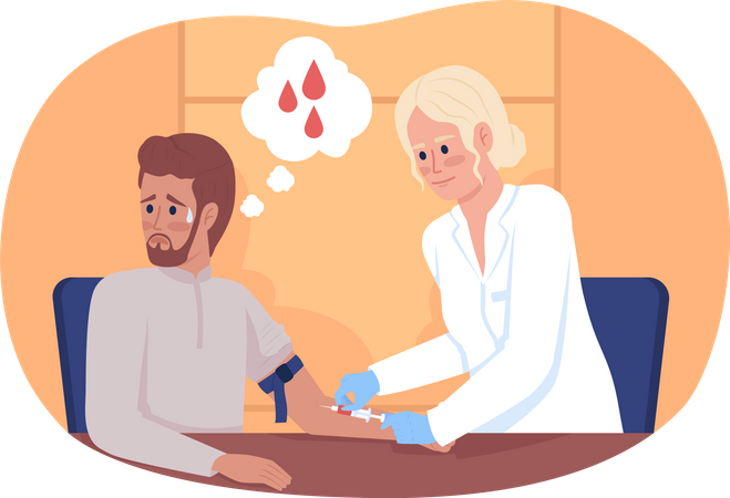 Scared patient at blood collection procedure Illustration