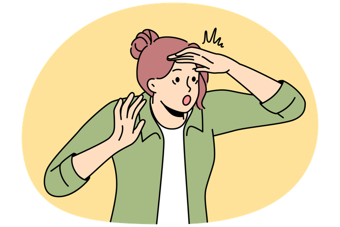 Scared woman look in distance searching  Illustration