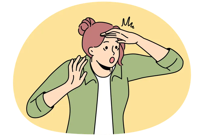 Scared woman look in distance searching  Illustration
