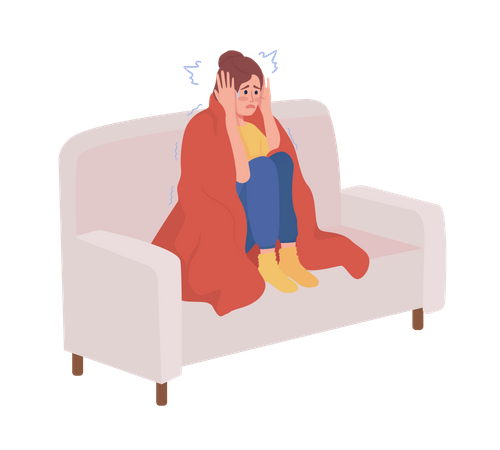 Scared woman with plaid  Illustration