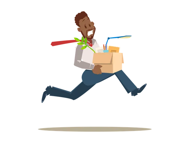 Scared Worker Running from Office Illustration