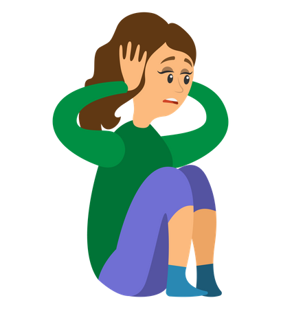 Scared young woman is covering her ears to not listen  イラスト