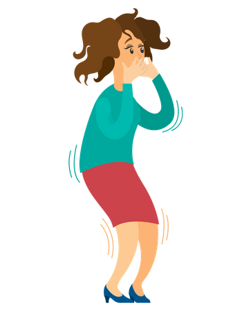 Scared young woman is covering her mouth to not scream  イラスト