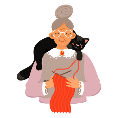 Scarf knitting granny  Illustration