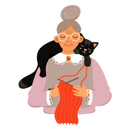 Scarf knitting granny  Illustration