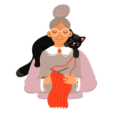 Scarf knitting granny  일러스트레이션