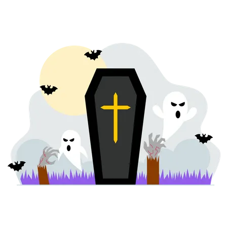 Scary cemetery coffin Illustration