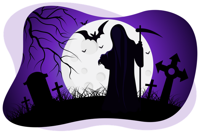 Scary demon standing in graveyard Illustration