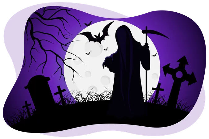 Scary demon standing in graveyard  Illustration