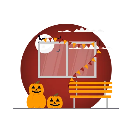 Scary Halloween house decoration  Illustration